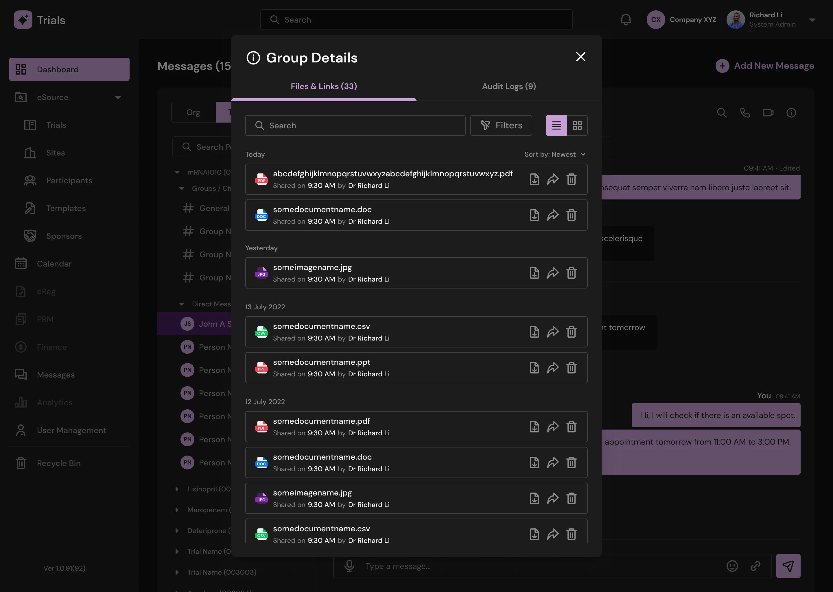 Message: Group Details (Dark Mode)